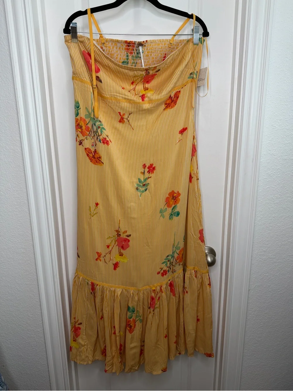 Free People Yellow Rosie Posie Sleeveless Midi Dress Size XL NWT